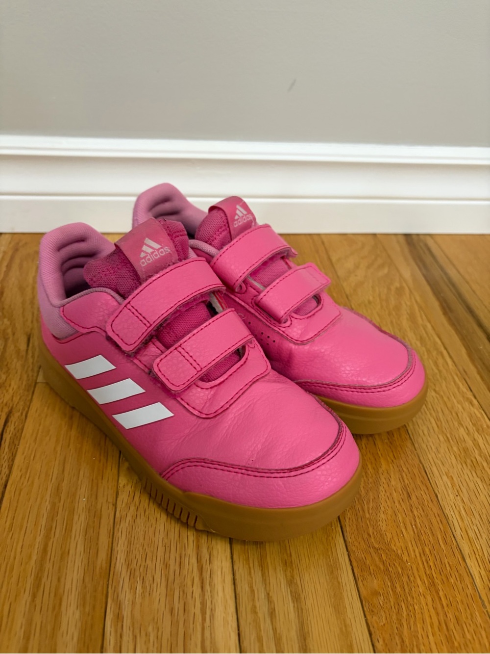 adidas Kids Pink Velcro Sneakers with White Stripes
